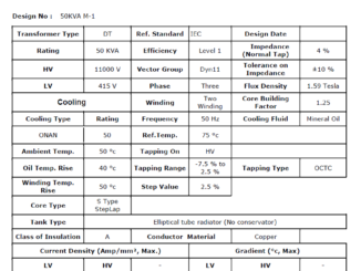 50 KVA Transformer Design calculation